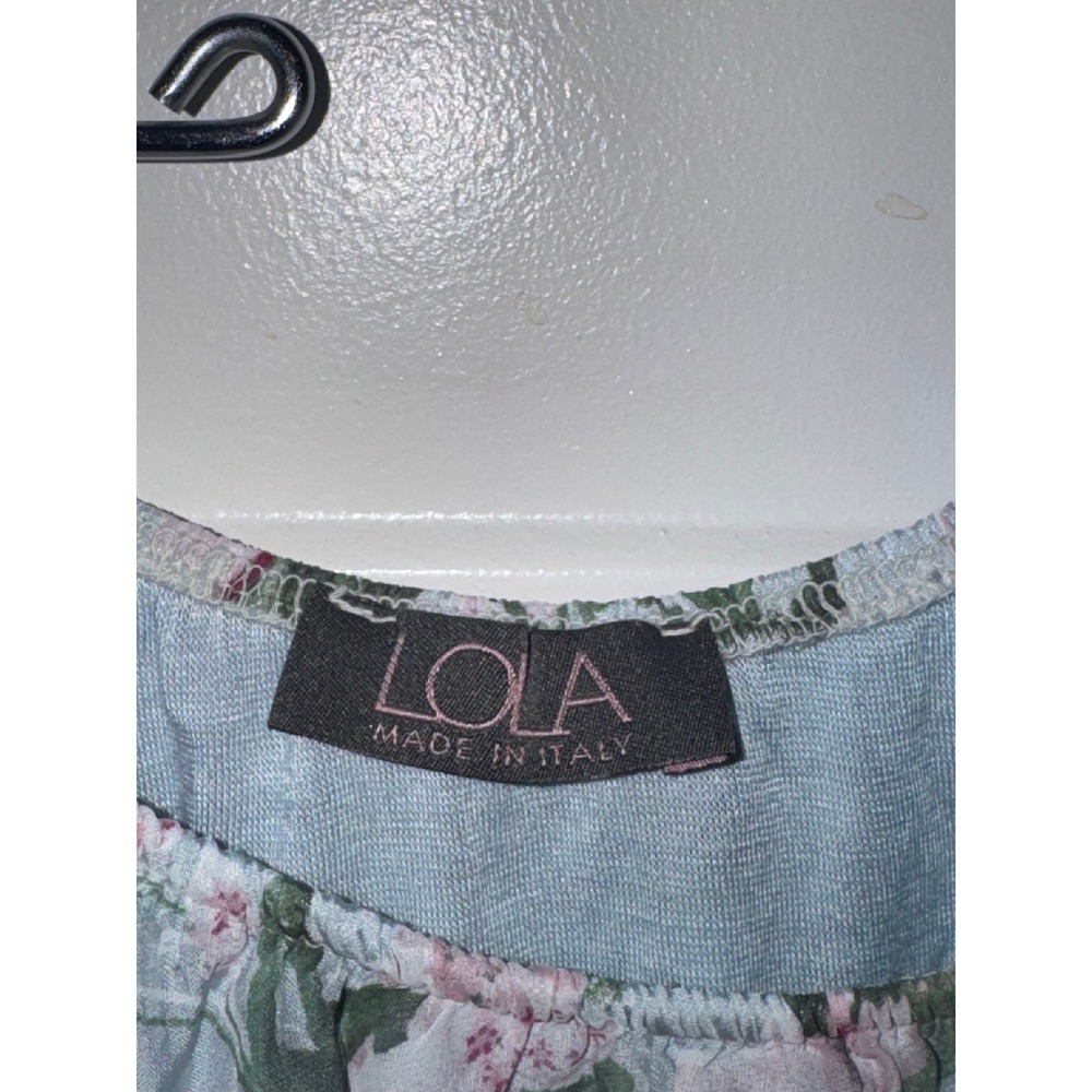 Lola Made in Italy Blue Floral Silk Ruffle Tunic Top 3/4 Sleeve Lined L/XL - Picture 3 of 9